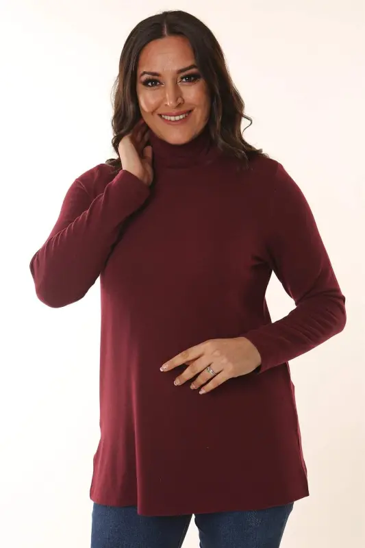 Basıc Yarım Balıkçı Bordo Bluz - 3