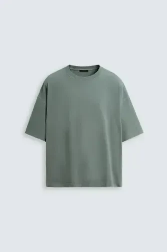 BASIC YIKANMIŞ OVERSIZE T-SHIRT-yıkanmış yeşil - 1