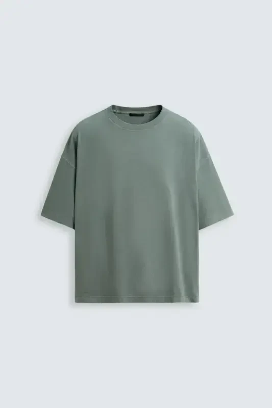 BASIC YIKANMIŞ OVERSIZE T-SHIRT-yıkanmış yeşil - 1