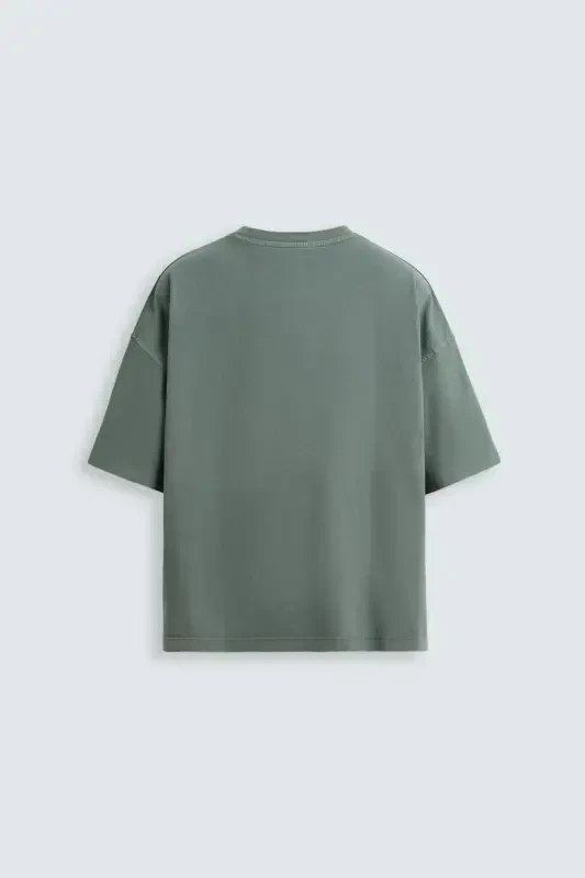 BASIC YIKANMIŞ OVERSIZE T-SHIRT-yıkanmış yeşil - 2