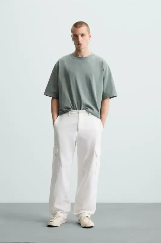 BASIC YIKANMIŞ OVERSIZE T-SHIRT-yıkanmış yeşil - 3