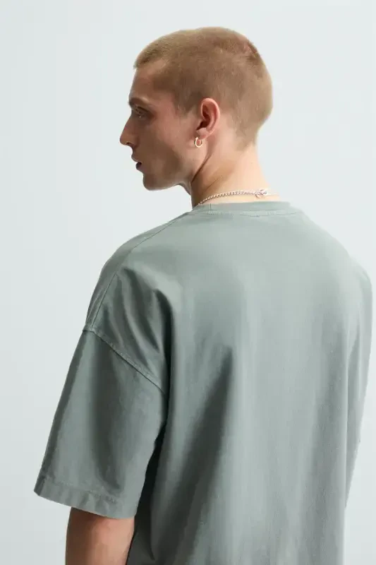 BASIC YIKANMIŞ OVERSIZE T-SHIRT-yıkanmış yeşil - 8