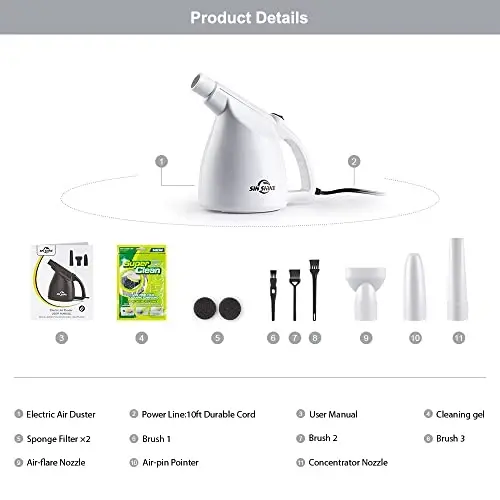 Compressed Air 3.0- Multi-Use Electric Air Duster for Cleaning Dust, Hairs, Crumbs, Scraps for Laptop, Computer, Replaces Compressed Air Cans & Canned Air (Pure White) - 6