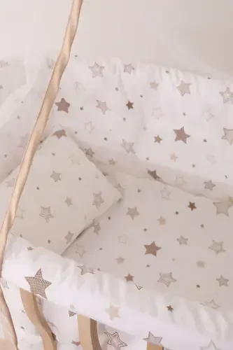 Basket Cradle Coffee Star Baby Cradle with Sleep Set Brich Plywood Natural Wood Wheeled 0x1 Age-coffee - 3