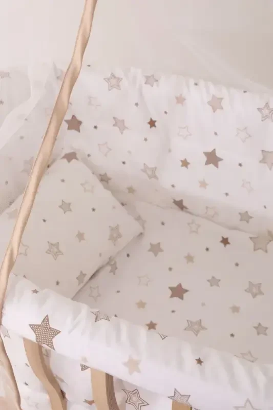 Basket Cradle Coffee Star Baby Cradle with Sleep Set Brich Plywood Natural Wood Wheeled 0x1 Age-coffee - 3