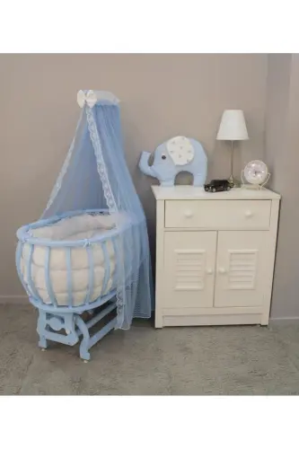 Basket Cradle Wooden Bassinet Natural Wood Bassinet with Sleep Set Bamboo00-Blue 
