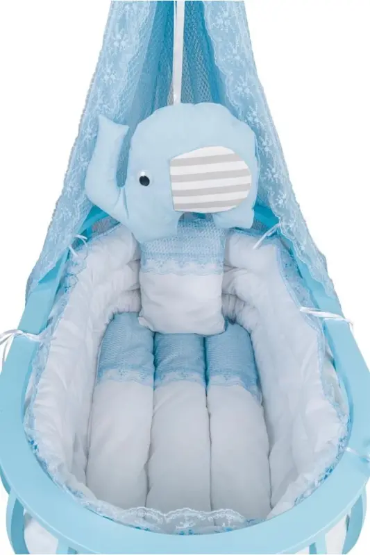 Basket Cradle Wooden Bassinet Natural Wood Bassinet with Sleep Set Bamboo00-Blue - 2