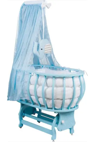 Basket Cradle Wooden Bassinet Natural Wood Bassinet with Sleep Set Bamboo00-Blue - 3