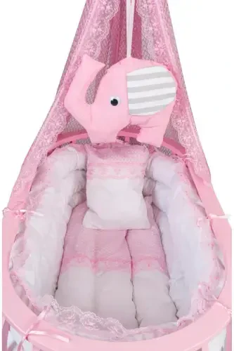 Basket Cradle Wooden Cradle Sleeping Set Natural Wooden Cradle Bamboo00-Pink - TOMMYBABY (1)