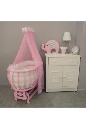 Basket Cradle Wooden Cradle Sleeping Set Natural Wooden Cradle Bamboo00-Pink 