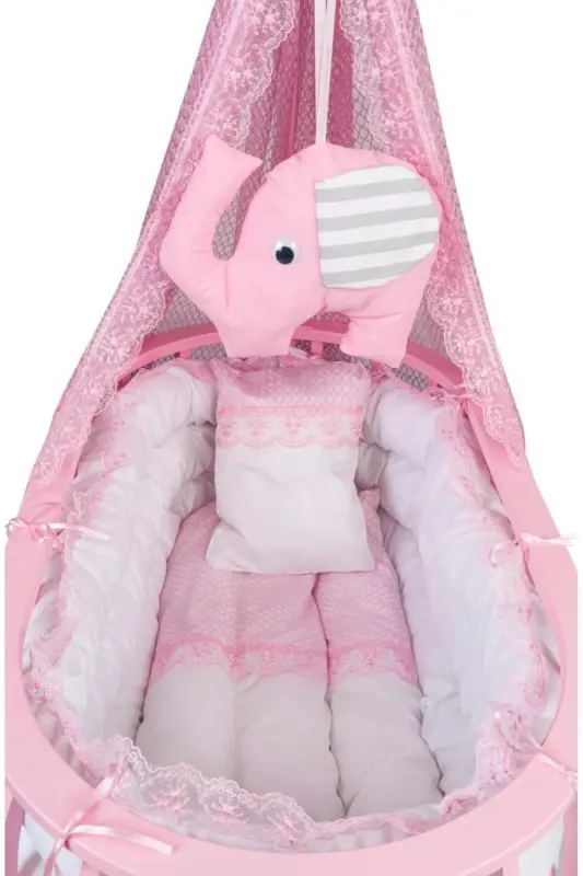 Basket Cradle Wooden Cradle Sleeping Set Natural Wooden Cradle Bamboo00-Pink - 2