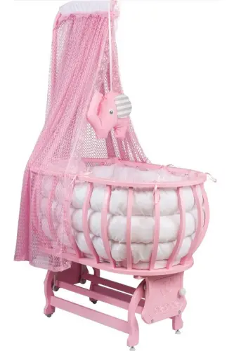 Basket Cradle Wooden Cradle Sleeping Set Natural Wooden Cradle Bamboo00-Pink - 3