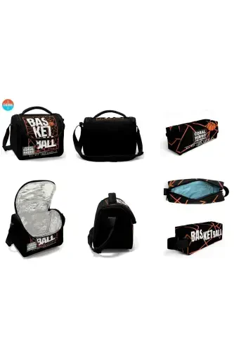 Basketball Line Patterned 3-piece SET School Backpack-blackorange - 7