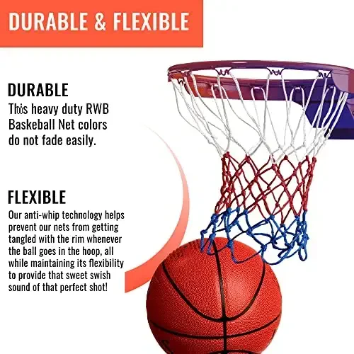 Basketball Net Replacement Heavy Duty - 12 Loops, Professional All Weather Anti Whip Nets, Fits Standard Indoor or Outdoor Rims - Premium Basketball Accessories - Hoop Net - 7