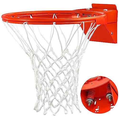 Basketball Rim, Heavy Duty Basketball Rim Replacement - Universal 18 Inch Breakaway Rim and Net,Professional Double-Spring Backboard Rims For In-Ground and Wall-Mounted Basketball Hoops Indoor Outdoor - 2