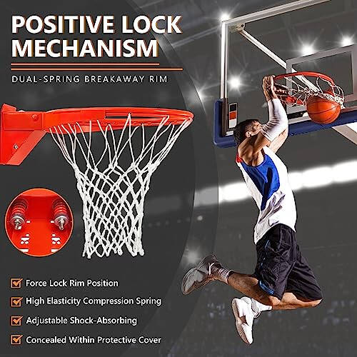 Basketball Rim, Heavy Duty Basketball Rim Replacement - Universal 18 Inch Breakaway Rim and Net,Professional Double-Spring Backboard Rims For In-Ground and Wall-Mounted Basketball Hoops Indoor Outdoor - 3