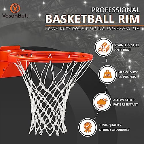 Basketball Rim, Heavy Duty Basketball Rim Replacement - Universal 18 Inch Breakaway Rim and Net,Professional Double-Spring Backboard Rims For In-Ground and Wall-Mounted Basketball Hoops Indoor Outdoor - 5