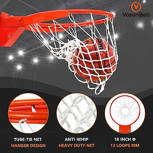 Basketball Rim, Heavy Duty Basketball Rim Replacement - Universal 18 Inch Breakaway Rim and Net,Professional Double-Spring Backboard Rims For In-Ground and Wall-Mounted Basketball Hoops Indoor Outdoor - 7