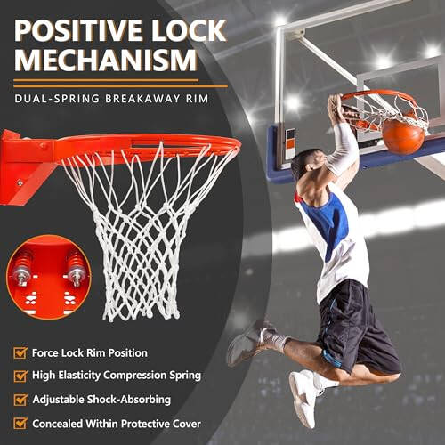 Basketball Rim, Heavy Duty Basketball Rim Replacement - Universal 18 Inch Breakaway Rim and Net,Professional Double-Spring Backboard Rims For In-Ground and Wall-Mounted Basketball Hoops Indoor Outdoor - 1