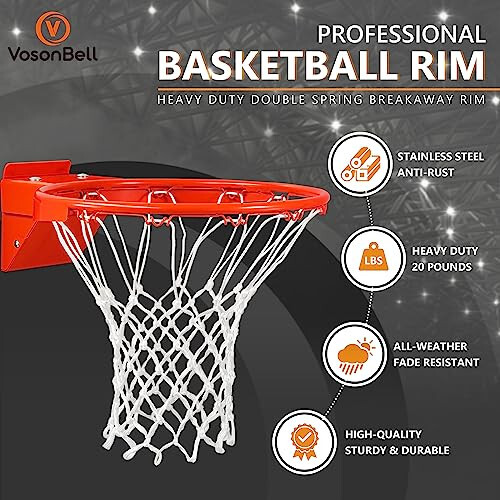 Basketball Rim Replacement, Heavy Duty Breakaway Rim and Net, Universal 18