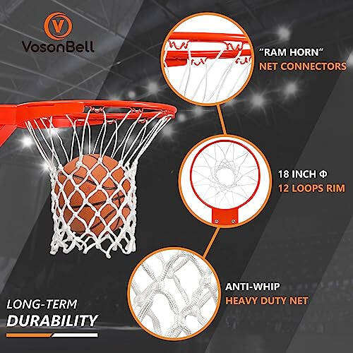 Basketball Rim Replacement, Heavy Duty Breakaway Rim and Net, Universal 18