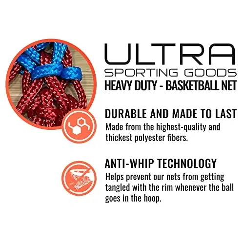 Basketball Net Replacement Heavy Duty - 12 Loop All Weather Hoop Net | Professional All Weather Anti Whip Net, Fits Standard Indoor or Outdoor Rims - Premium Basketball Accessories - 5