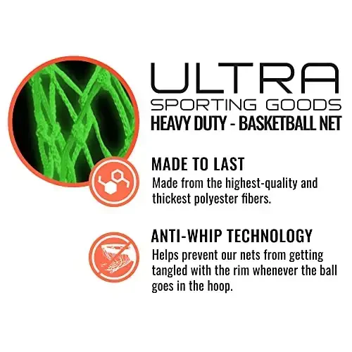 Basketbol to'ri almashtirish Heavy Duty - 12 ta halqa, Professional barcha ob-havo sharoitlariga mos Anti Whip to'rlari, Standart yopiq yoki ochiq havoda ishlatiladigan halqalarga mos keladi - Premium basketbol aksessuarlari - Hoop to'ri - 6