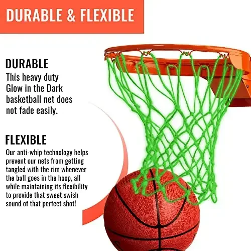 Basketbol to'ri almashtirish Heavy Duty - 12 ta halqa, Professional barcha ob-havo sharoitlariga mos Anti Whip to'rlari, Standart yopiq yoki ochiq havoda ishlatiladigan halqalarga mos keladi - Premium basketbol aksessuarlari - Hoop to'ri - 7