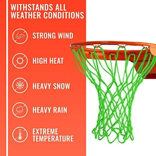 Basketbol to'ri almashtirish Heavy Duty - 12 ta halqa, Professional barcha ob-havo sharoitlariga mos Anti Whip to'rlari, Standart yopiq yoki ochiq havoda ishlatiladigan halqalarga mos keladi - Premium basketbol aksessuarlari - Hoop to'ri - 3