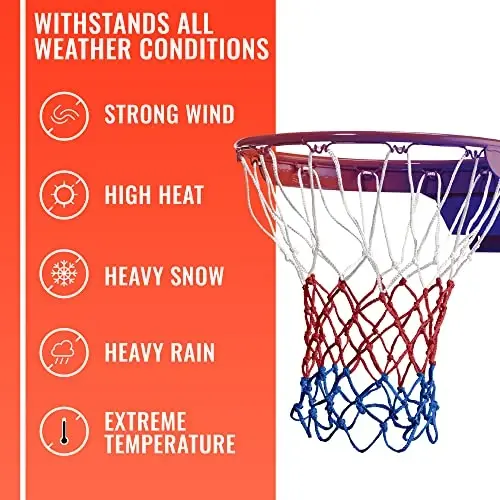 Basketbol to'ri almashtirish uchun mo'ljallangan, og'ir yuk ko'taradigan - 12 ta halqa, professional barcha ob-havo sharoitlariga mos, qamchilanishga qarshi to'rlar, standart ichki yoki tashqi halqalarga mos keladi - Premium basketbol aksessuarlari - Halqa to'ri - 3