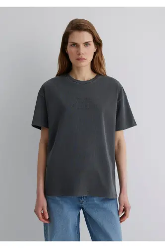Baskılı Antrasit Tişört Loose Fit / Bol Rahat Kesim 1613141-70763 - Antrasit-70763 - 4