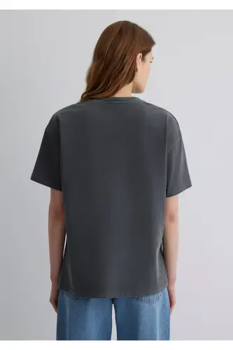 Baskılı Antrasit Tişört Loose Fit / Bol Rahat Kesim 1613141-70763 - Antrasit-70763 - 5
