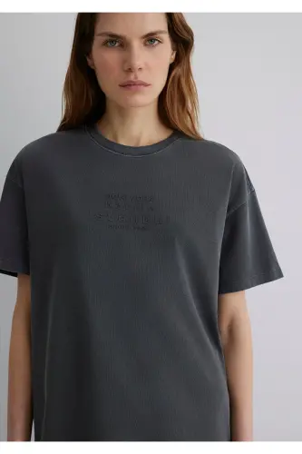 Baskılı Antrasit Tişört Loose Fit / Bol Rahat Kesim 1613141-70763 - Antrasit-70763 - 6
