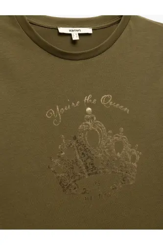 Baskılı Bisiklet Yaka Kısa Kollu Kadın Tişört - 3