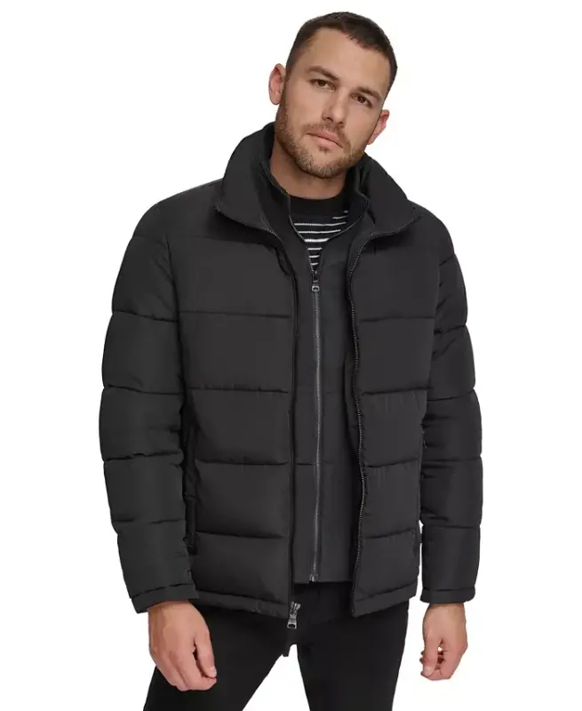 Men's Puffer With Set In Bib Detail, Created for Modazone - Black - 1