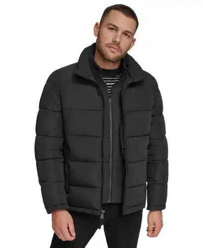 Men's Puffer With Set In Bib Detail, Created for Modazone - Black 
