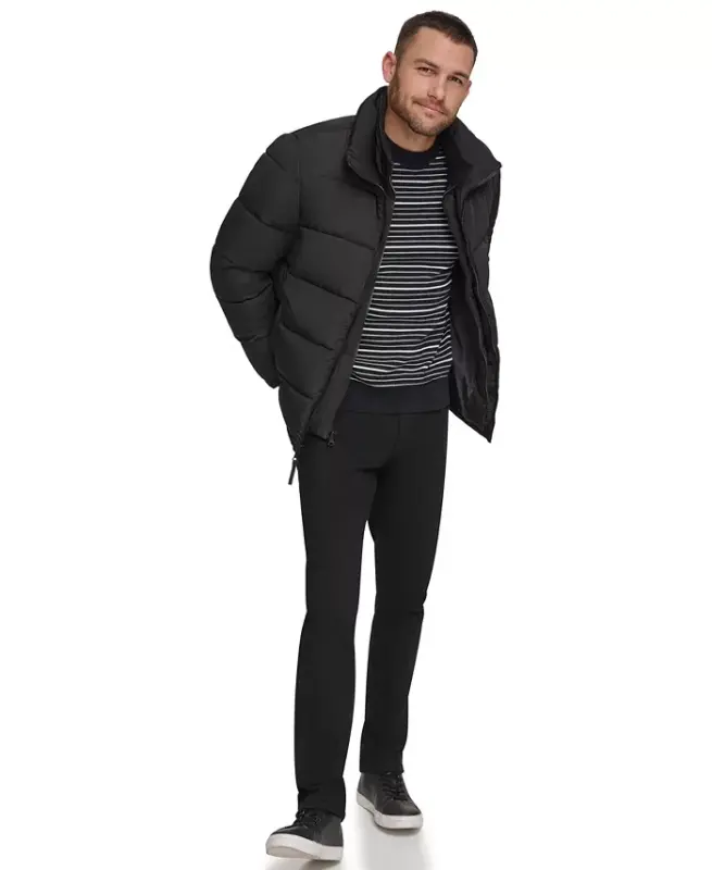 Men's Puffer With Set In Bib Detail, Created for Modazone - Black - 2