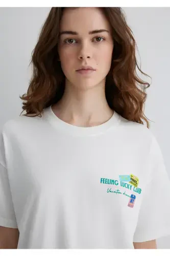 Baskılı Ekru Futbolka Keng Kesimli / Keng va Qulay Bichim 16 - 6