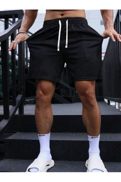 Baskılı Erkek Likralı Ter Tutmayan Siyah Trend Şort - yx yustex sport