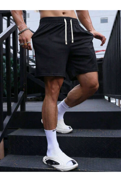 Baskılı Erkek Likralı Ter Tutmayan Siyah Trend Şort - yx yustex sport (1)