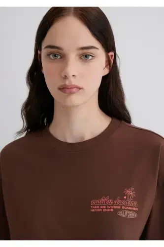 Baskılı Kahverengi Tişört Loose Fit / Bol Rahat Kesim 1613530-70242 - 7