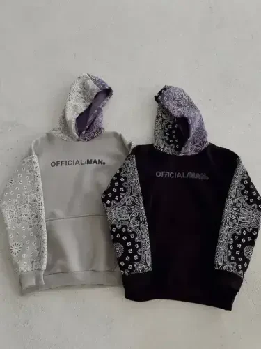 Baskılı Kapüşonlu Sweatshirt - Gri - BÜYÜKBEDENIZ (1)