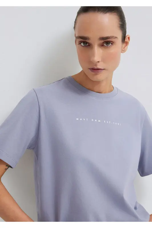 Baskılı Mor Tişört Regular Fit / Normal Kesim 1613147-81919-Mor - MAVI