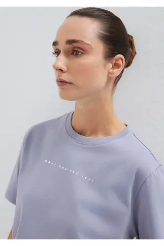 Baskılı Mor Tişört Regular Fit / Normal Kesim 1613147-81919-Mor - MAVI (1)