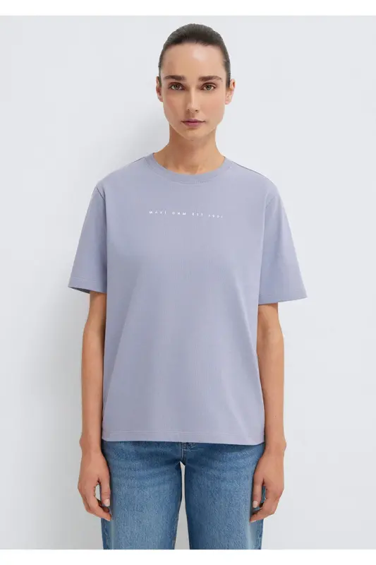 Baskılı Mor Tişört Regular Fit / Normal Kesim 1613147-81919-Mor - 3