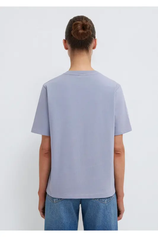 Baskılı Mor Tişört Regular Fit / Normal Kesim 1613147-81919-Mor - 5