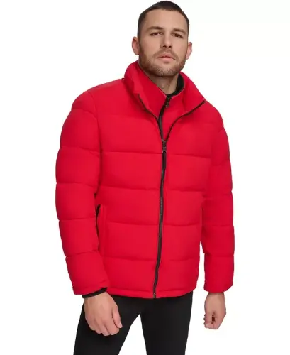 Men's Puffer With Set In Bib Detail, Created for Modazone - Deep Red - 2
