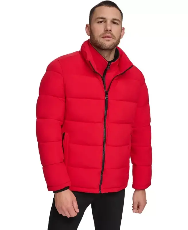 Men's Puffer With Set In Bib Detail, Created for Modazone - Deep Red - 2