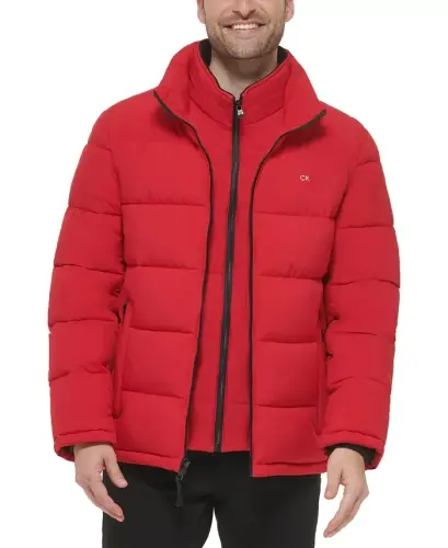 Men's Puffer With Set In Bib Detail, Created for Modazone - Deep Red - 4