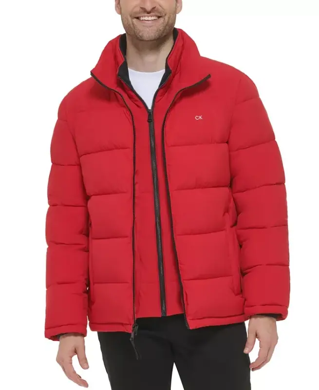 Men's Puffer With Set In Bib Detail, Created for Modazone - Deep Red - 5